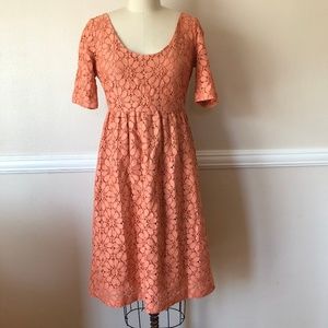 Zara Dress Size Medium Lace Orange Scoop Neckline